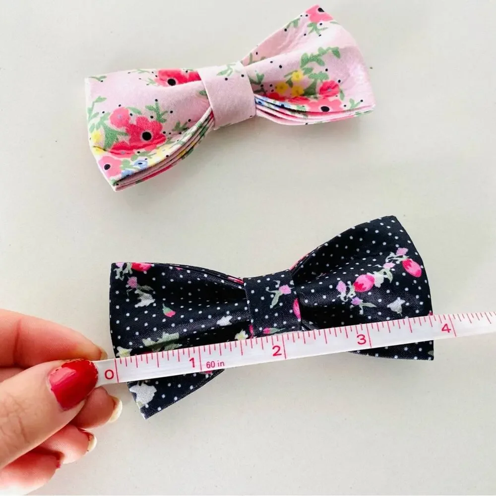 NEW HANDMADE Navy Blue Polka Dot Pink Floral Dog Cat Pet Collar Elastic Bow Tie